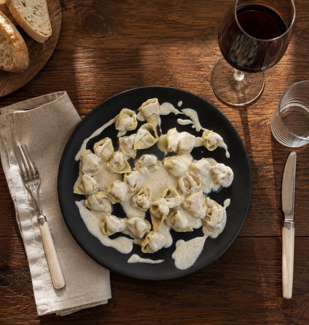 Tortellini rellenos de mortadela y jamón con fondue de parmigiano — Da Musso, Lanzarote